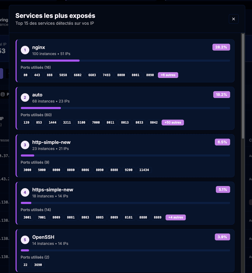 Interface de surveillance des services exposés CyberShell
